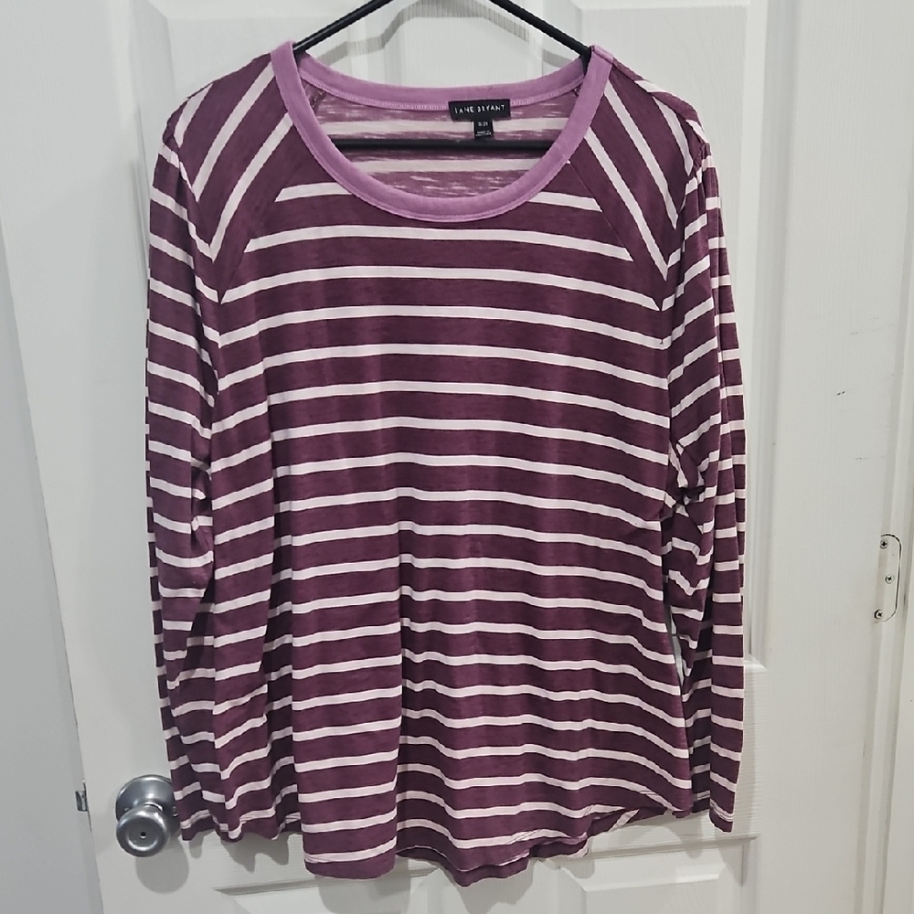 Bundle Sale | Lane Bryant Plum and White Striped Long Sleeve‎ Top Size 18/20